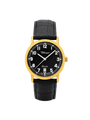 Case Gold Plated Stainless Steel Dial Black Dial White Arabic Leather Black