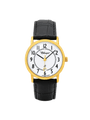 Case Gold Plated Stainless Steel Dial White Dial Black Arabic Leather Black