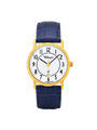 Case Gold Plated Stainless Steel Dial White Dial Black Arabic Leather Blue