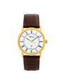 Case Gold Plated Stainless Steel Dial White Dial Black Roman Leather Brown