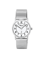 Case Rhodium Plated Stainless Steel Dial White Dial Black Arabic Flexi Band