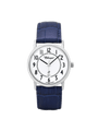 Case Rhodium Plated Stainless Steel Dial White Dial Black Arabic Leather Blue