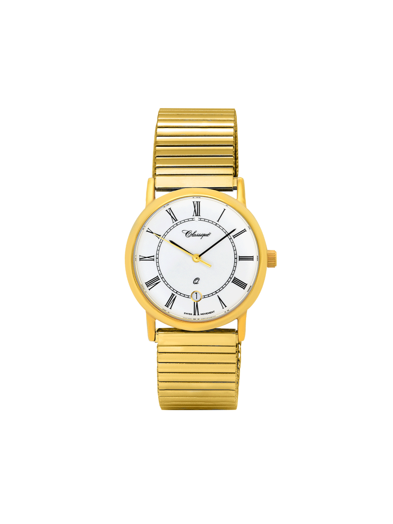 Case Gold Plated Stainless Steel Dial White Dial Black Roman Flexi Band
