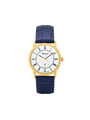 Case Gold Plated Stainless Steel Dial White Dial Black Roman Leather Blue