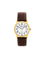 Case Gold Plated Stainless Steel Dial White Dial Black Arabic Leather Brown