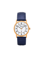 Case Rose Gold Plated Stainless Steel Dial White Dial Black Arabic Leather Blue