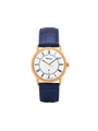 Case Rose Gold Plated Stainless Steel Dial White Dial Black Roman Leather Blue