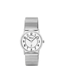 Case Rhodium Plated Stainless Steel Dial White Dial Black Arabic Flexi Band