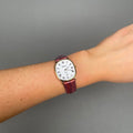 Case Gold Plated Stainless Steel Dial White Dial Black Roman Leather