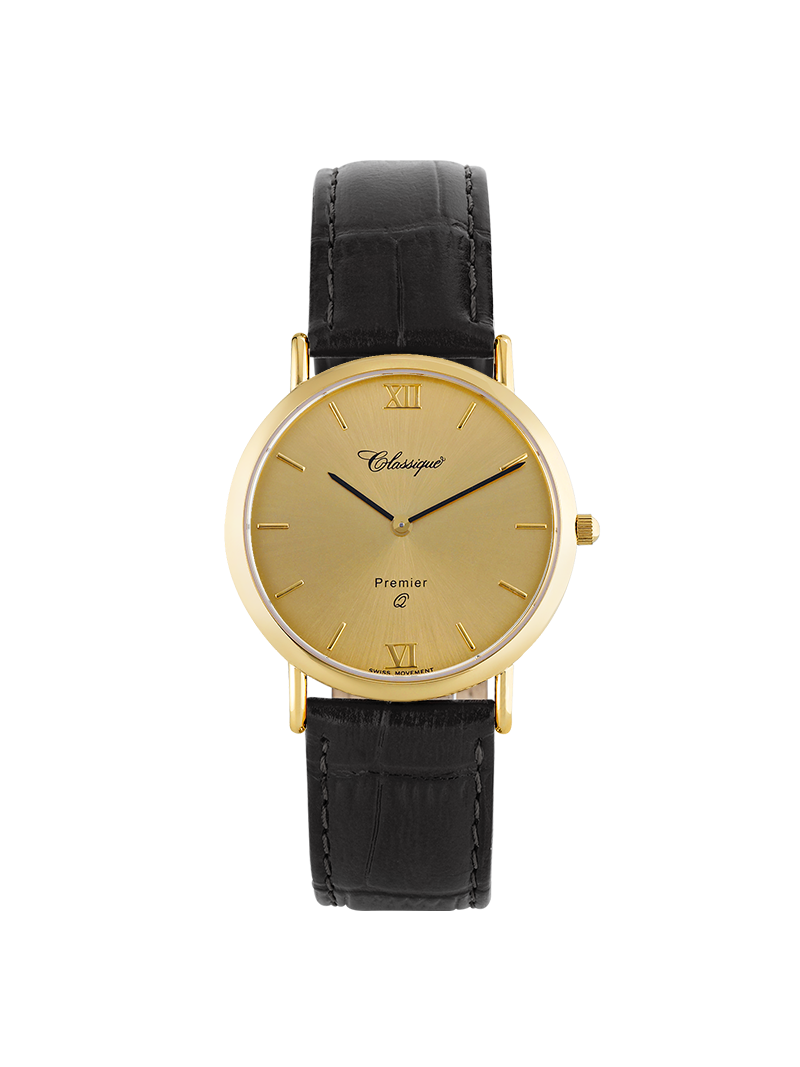 Case Gold Plated Stainless Steel Dial Champagne Dial Baton Leather Black