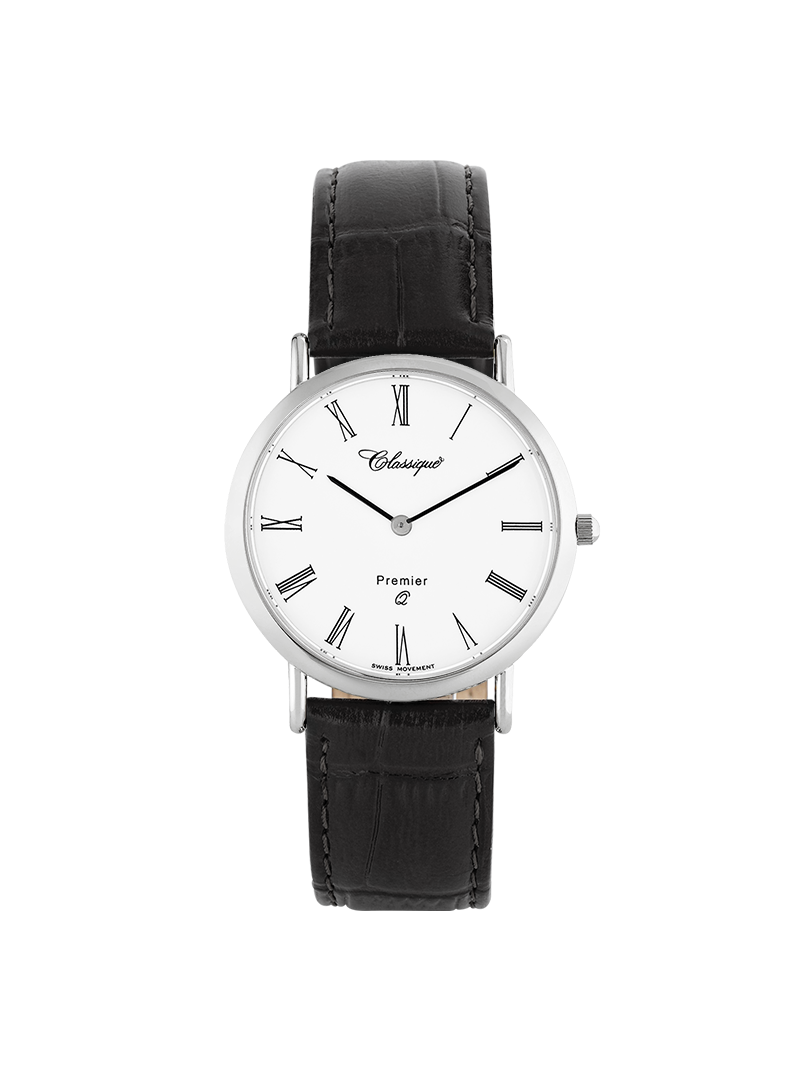 Case Stainless Steel Dial White Dial Black Roman Leather Black