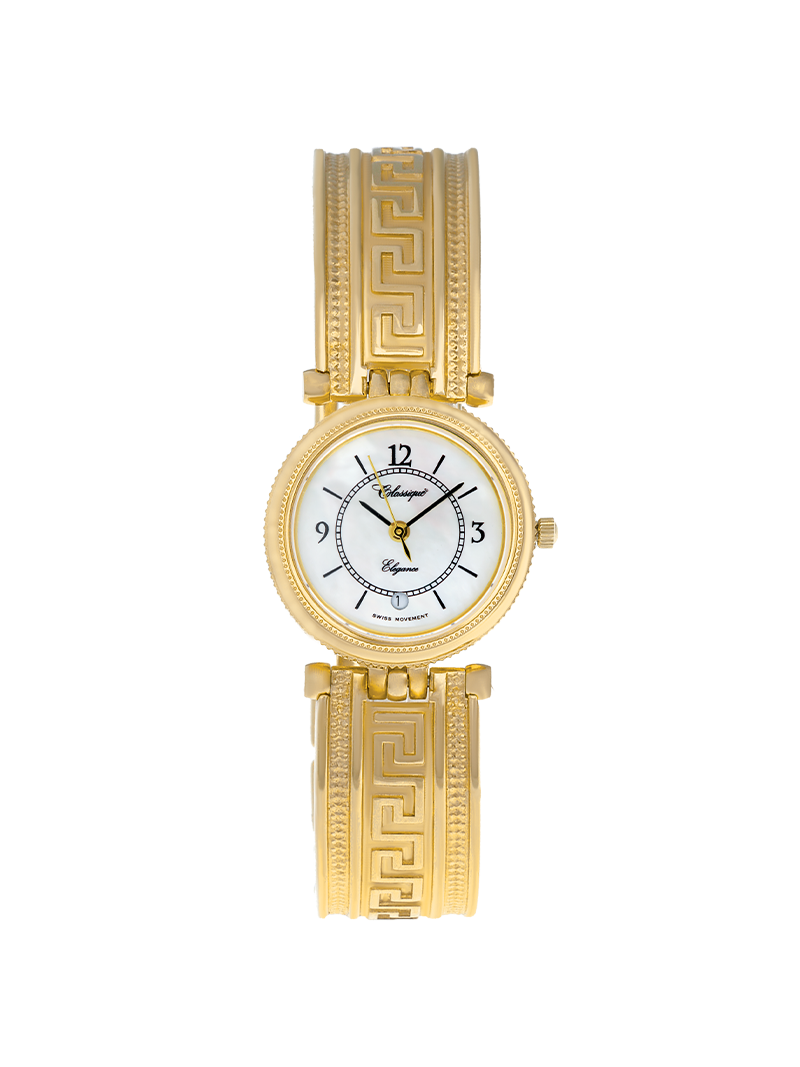 Case Gold Plated Stainless Steel Dial Mother of Pearl Dial Black Arabic Half Bangle