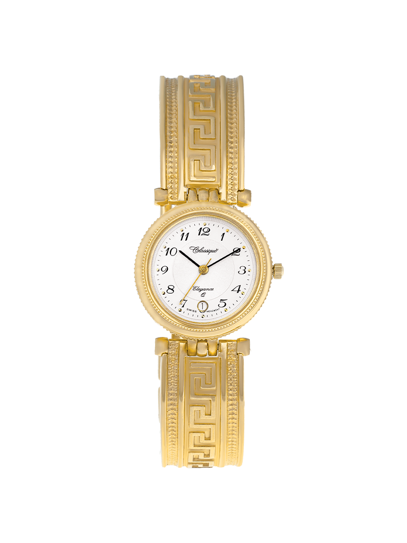 Case Gold Plated Stainless Steel Dial White Dial Black Arabic Half Bangle