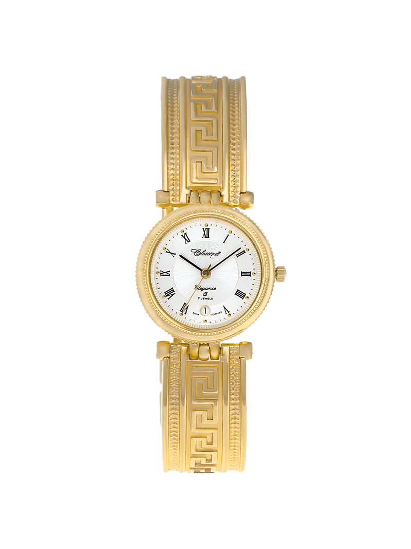 Case Gold Plated Stainless Steel Dial White Dial Black Roman Half Bangle