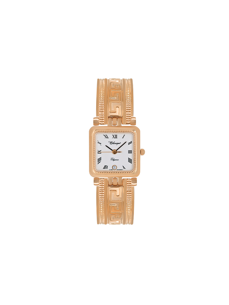 Case Rose Gold Plated Stainless Steel Dial White Dial Black Roman Half Bangle