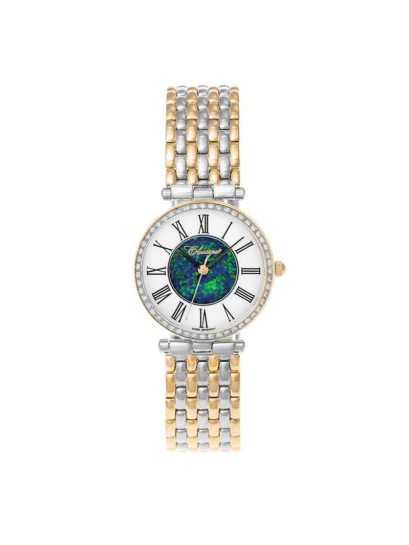 Case Two Tone Gold Plated Stainless Steel Dial Opal Dial Black Roman Bracelet