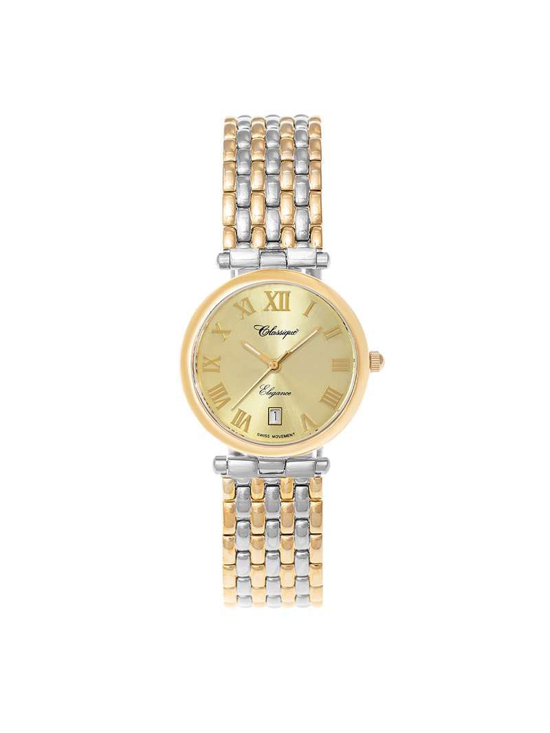 Case Two Tone Gold Plated Stainless Steel Dial Champagne Dial Champagne Roman Bracelet