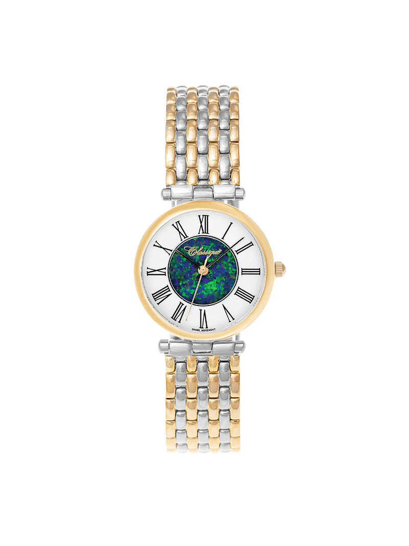 Case Two Tone Gold Plated Stainless Steel Dial Opal Dial Black Roman Bracelet