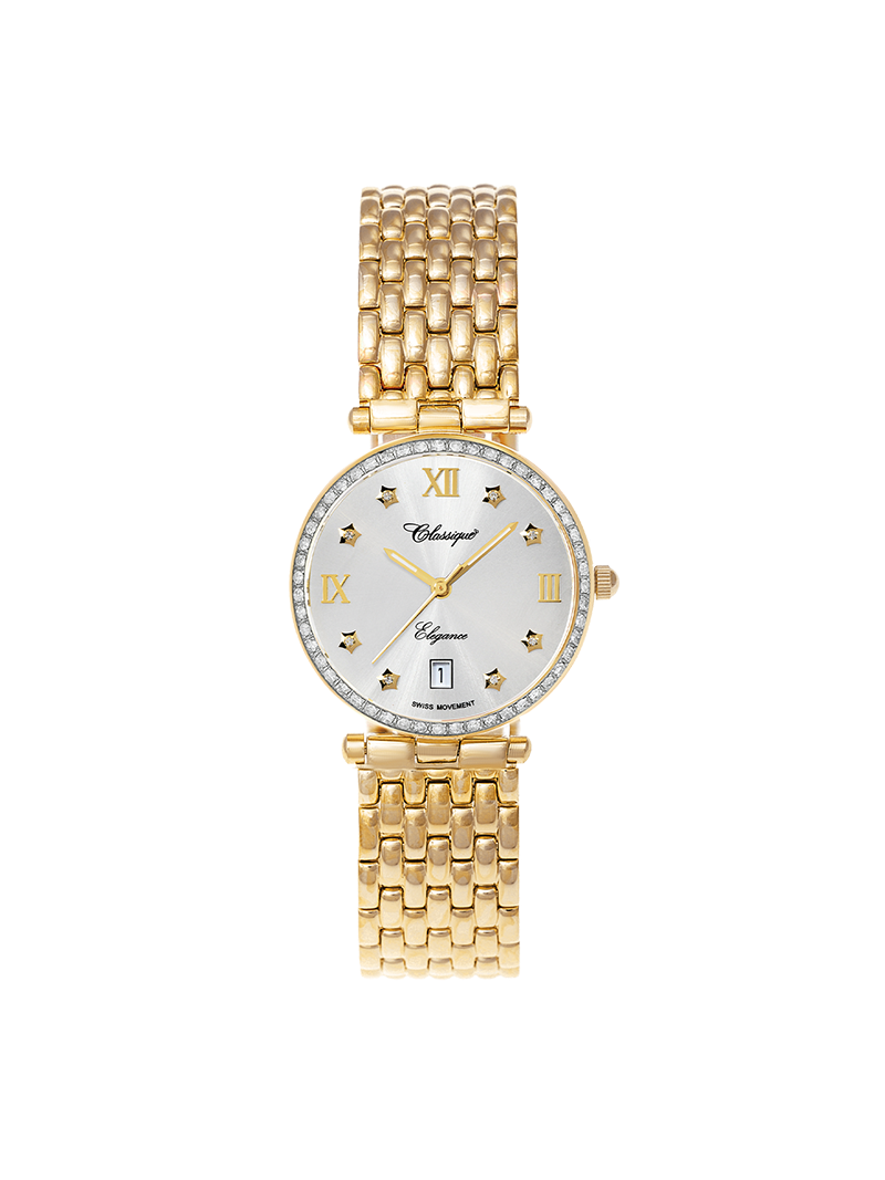Case Gold Plated Stainless Steel Dial Silver Dial Star Stone Bracelet