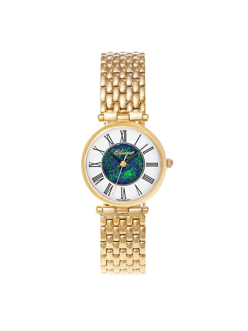 Case Gold Plated Stainless Steel Dial Opal Dial Black Roman Bracelet