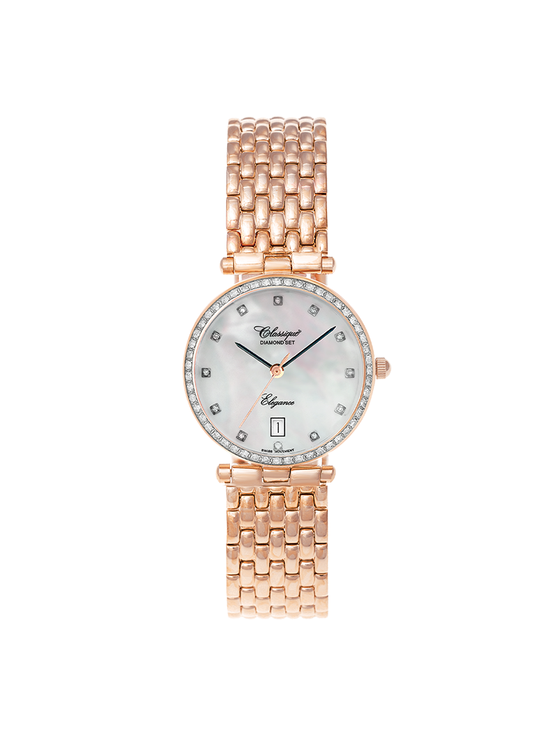 Case Rose Gold Plated Stainless Steel Dial Mother of Pearl Dial Diamond Bracelet