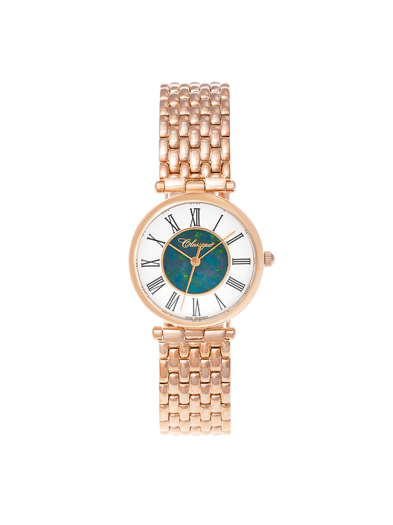 Case Rose Gold Plated Stainless Steel Dial Opal Dial Black Roman Bracelet
