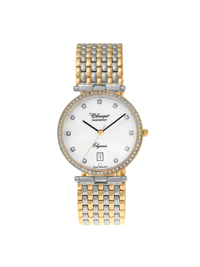 Case Two Tone Gold Plated Stainless Steel Dial White Dial Diamond Bracelet