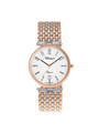 Case Two Tone Rose Gold Plated Stainless Steel Dial White Dial Black Arabic Bracelet