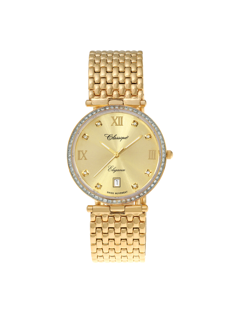 Case Gold Plated Stainless Steel Dial Champagne Dial Square Stone Bracelet