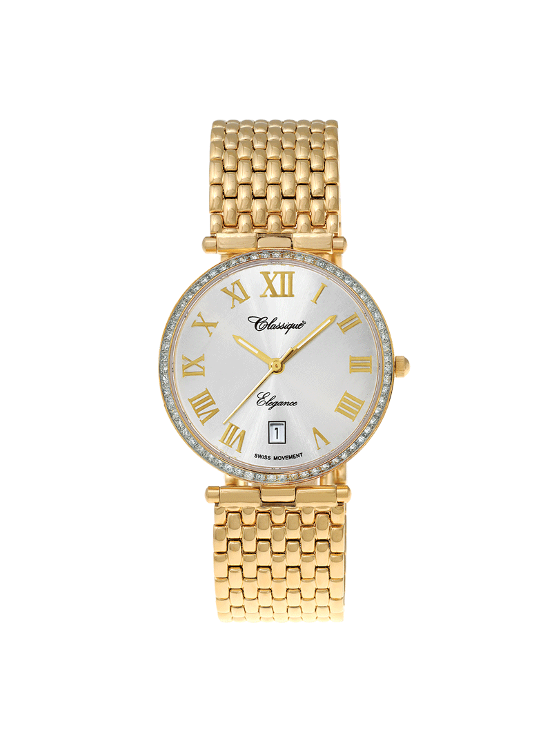 Case Gold Plated Stainless Steel Dial Silver Dial Champagne Roman Bracelet
