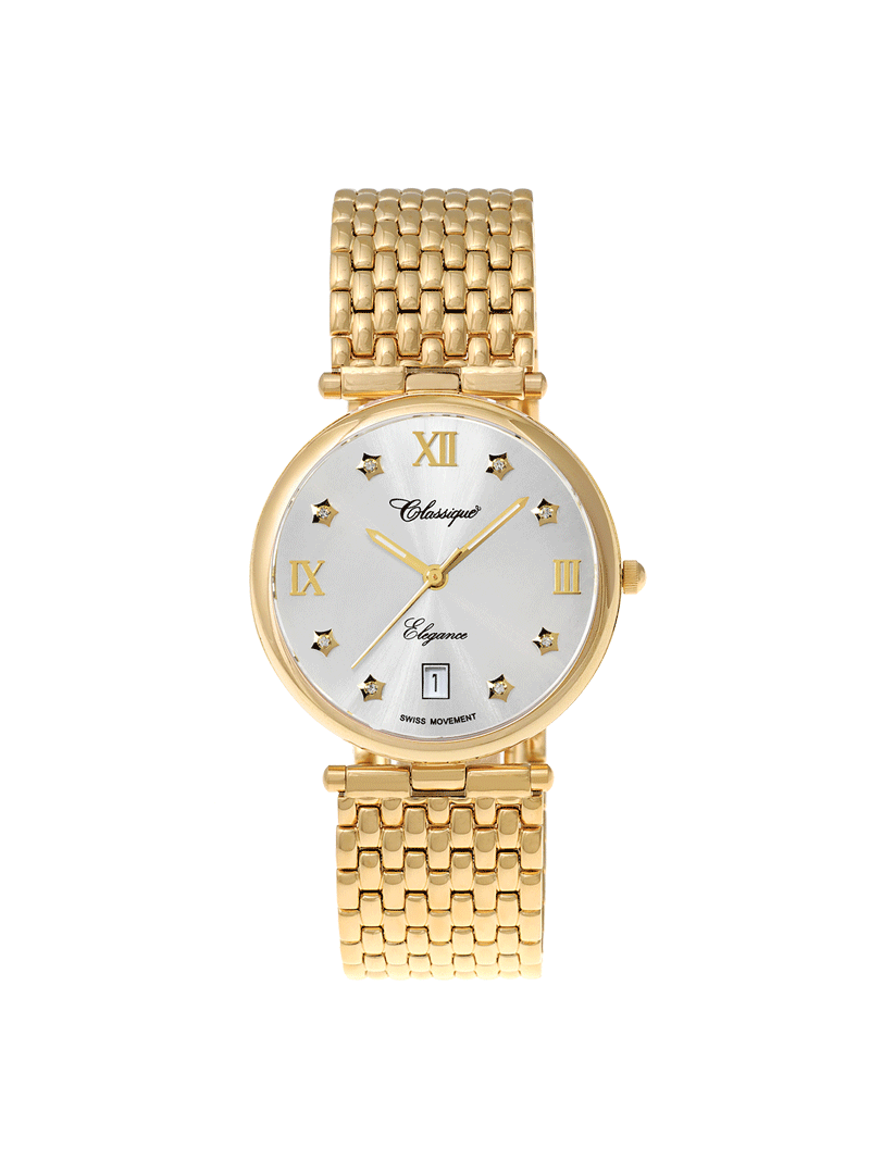 Case Gold Plated Stainless Steel Dial Silver Dial Star Stone Bracelet