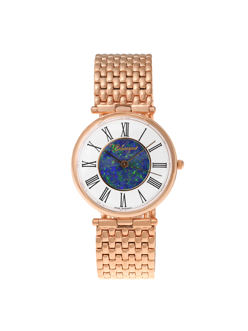 Case Rose Gold Plated Stainless Steel Dial Opal Dial Black Roman Bracelet