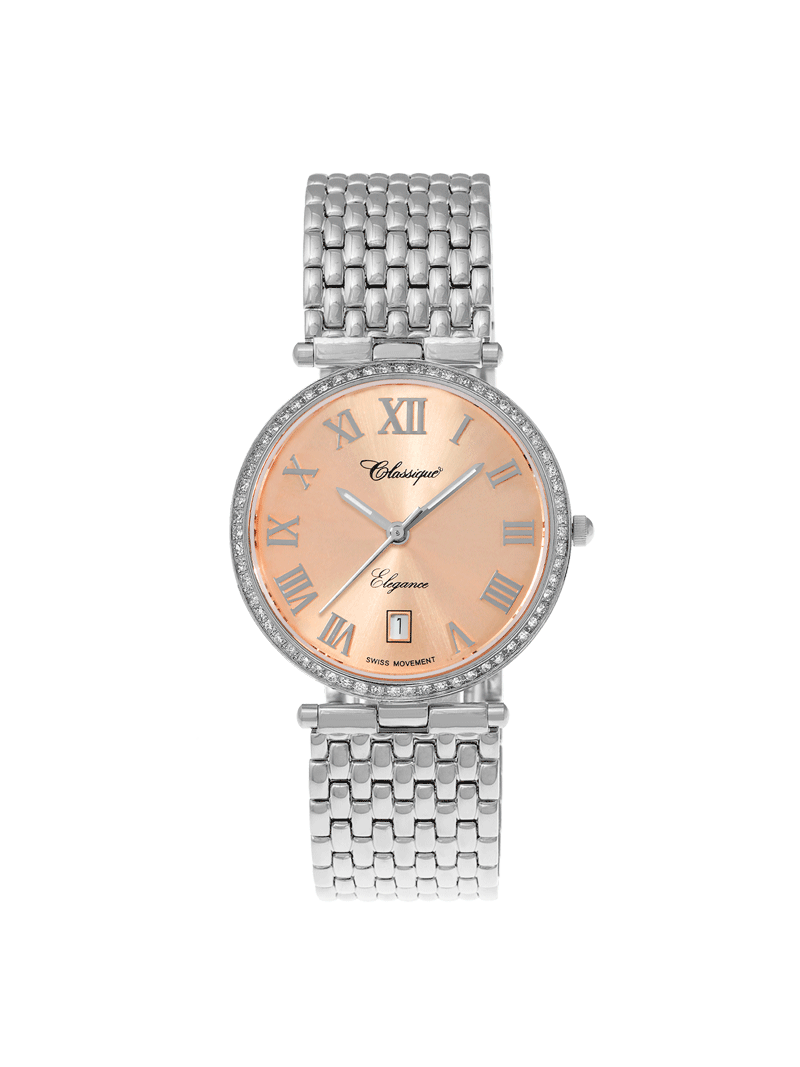 Case Stainless Steel Dial Rose Dial Silver Roman Bracelet