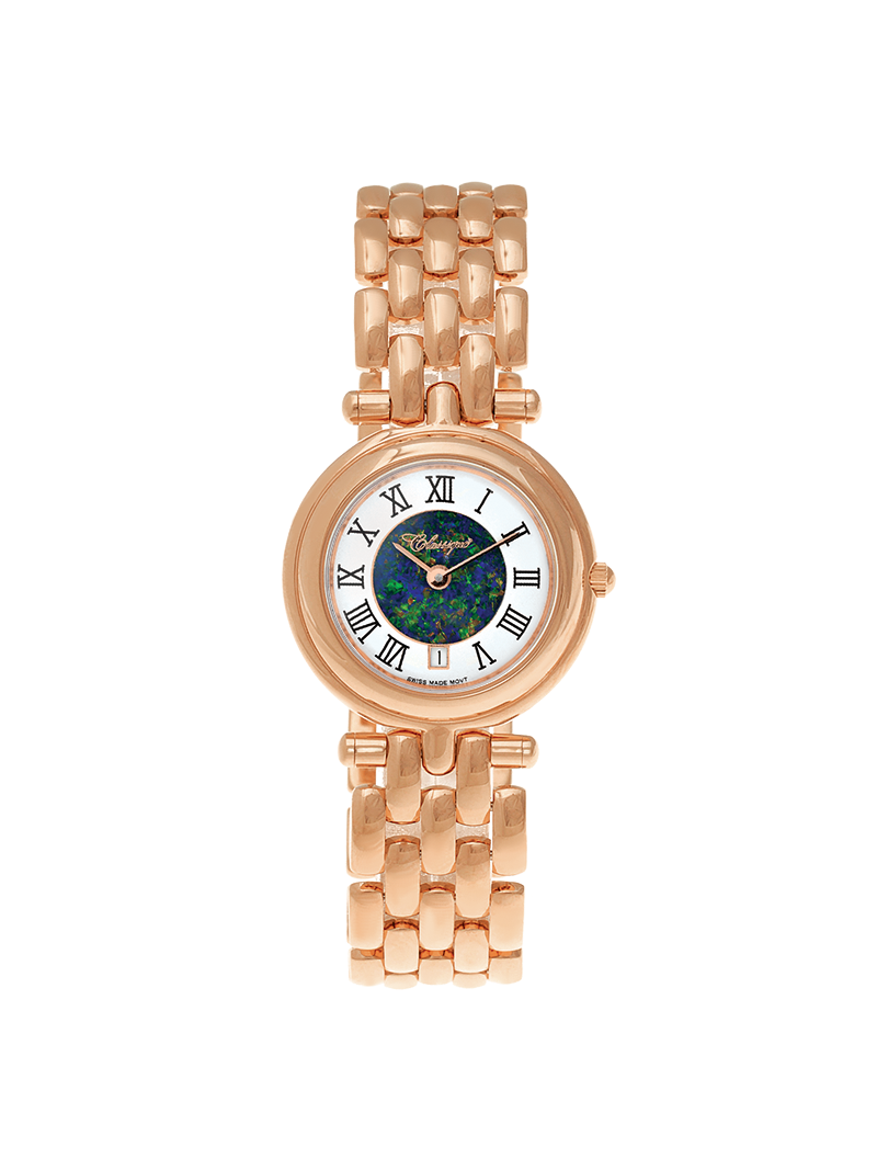 Case Rose Gold Plated Stainless Steel Dial Opal Dial Black Roman Bracelet