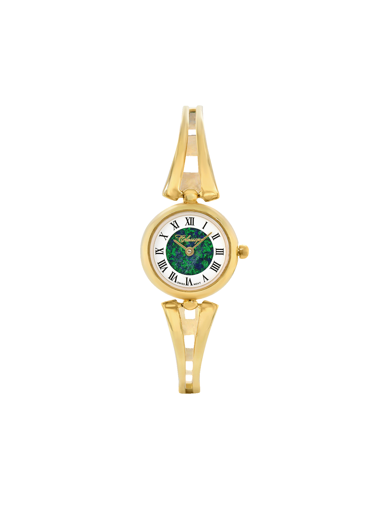 Case Gold Plated Stainless Steel Dial Opal Dial Black Roman Half Bangle