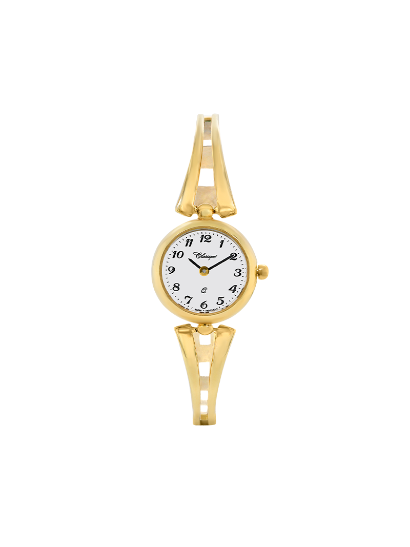 Case Gold Plated Stainless Steel Dial White Dial Black Arabic Half Bangle