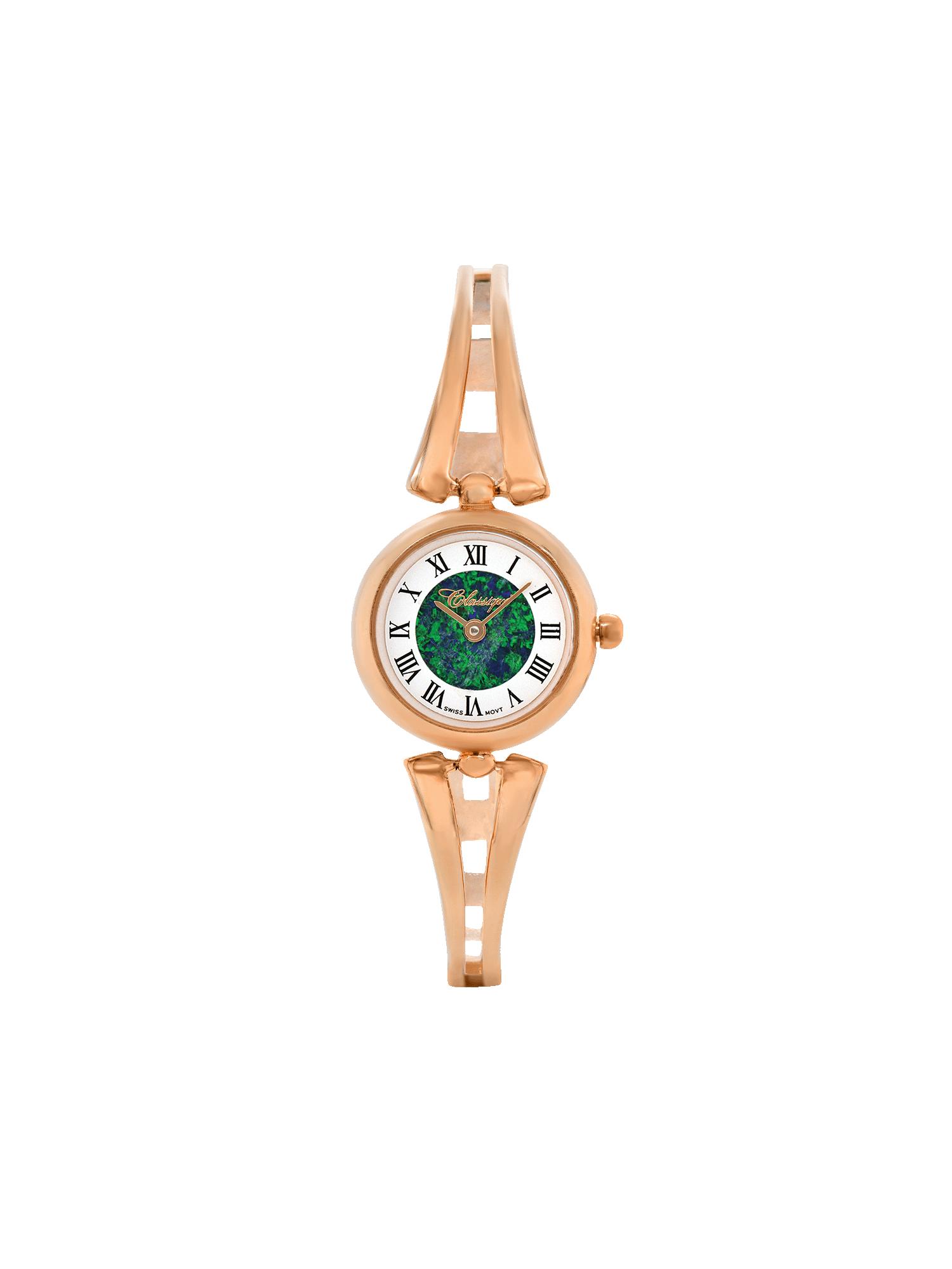 Case Rose Gold Plated Stainless Steel Dial Opal Dial Black Roman Half Bangle