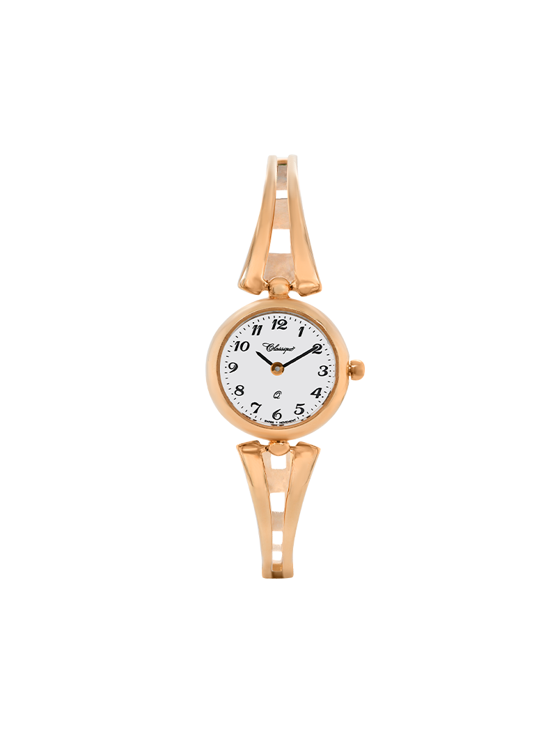 Case Rose Gold Plated Stainless Steel Dial White Dial Black Arabic Half Bangle