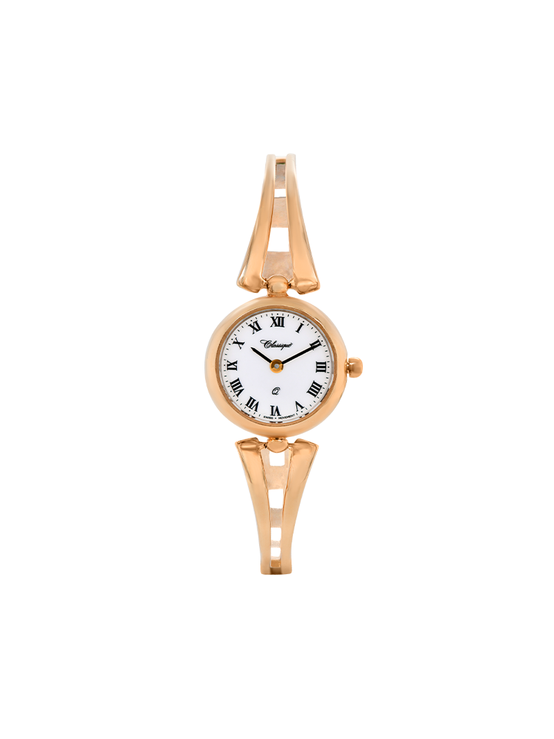 Case Rose Gold Plated Stainless Steel Dial White Dial Black Roman Half Bangle