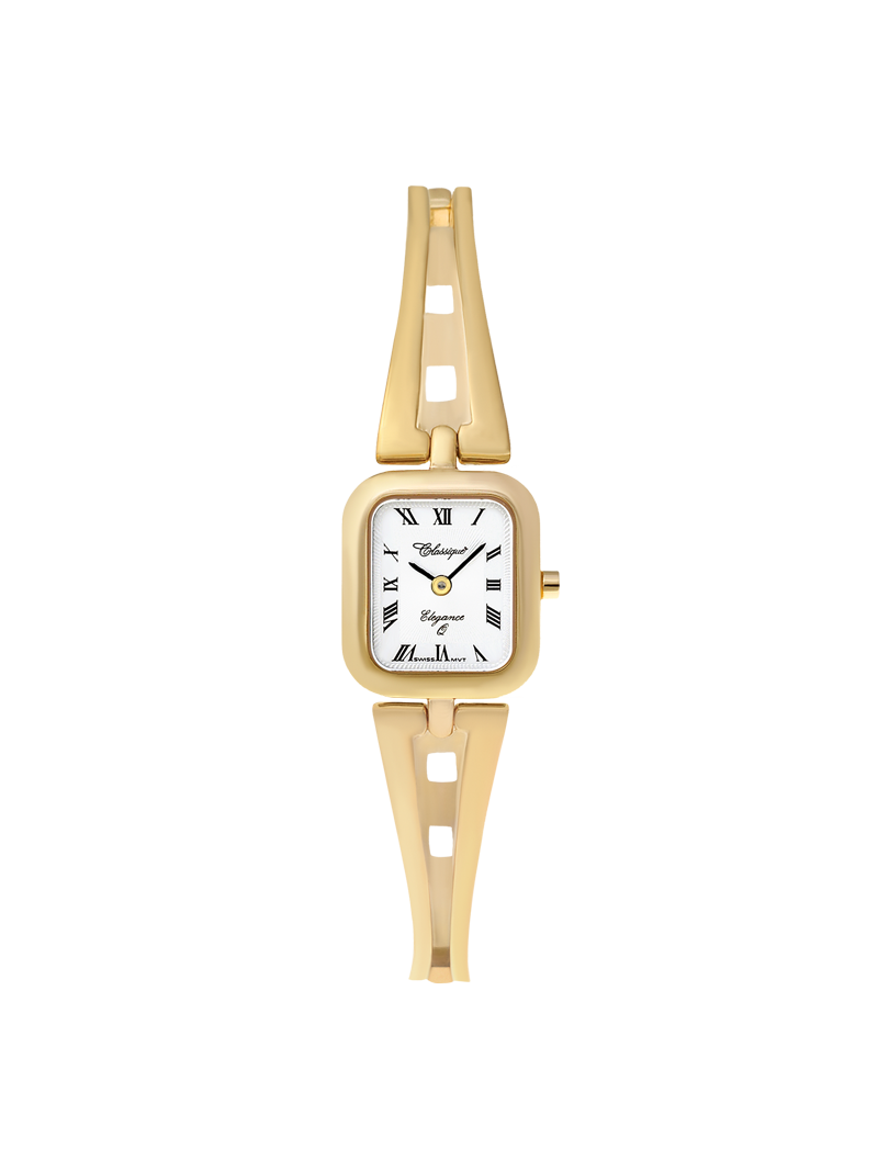 Case Gold Plated Stainless Steel Dial White Dial Black Roman Half Bangle