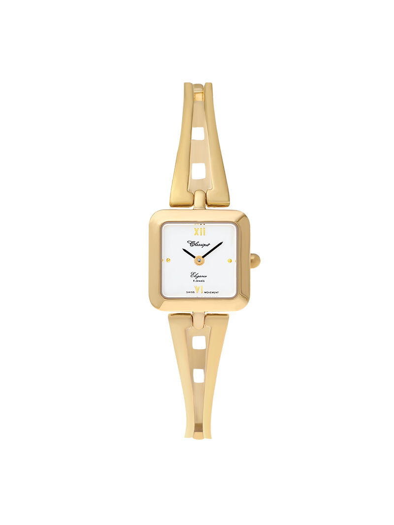 Case Gold Plated Stainless Steel Dial Silver Dial Champagne Roman Half Bangle