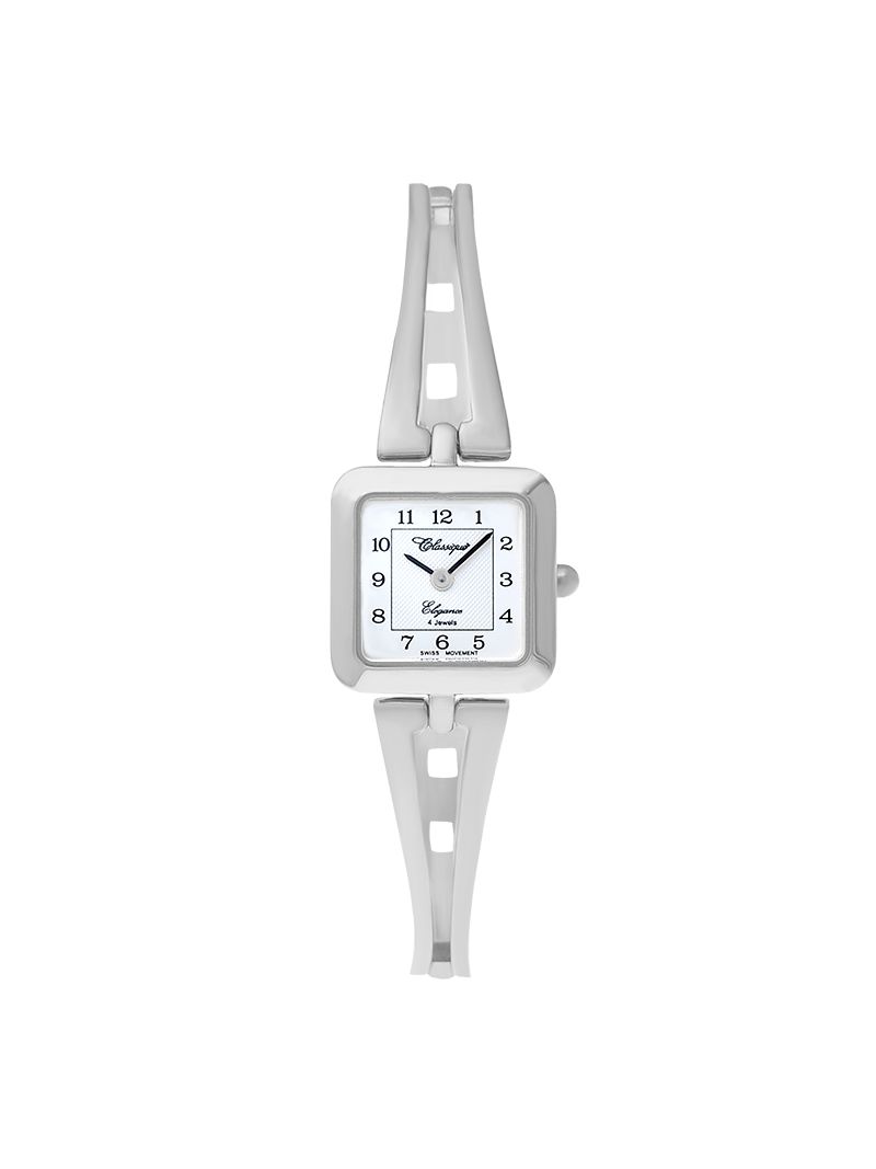 Case Stainless Steel Dial White Dial Black Arabic Half Bangle