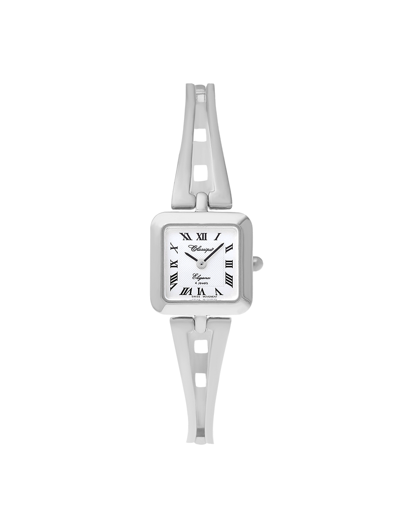 Case Stainless Steel Dial White Dial Black Roman Half Bangle