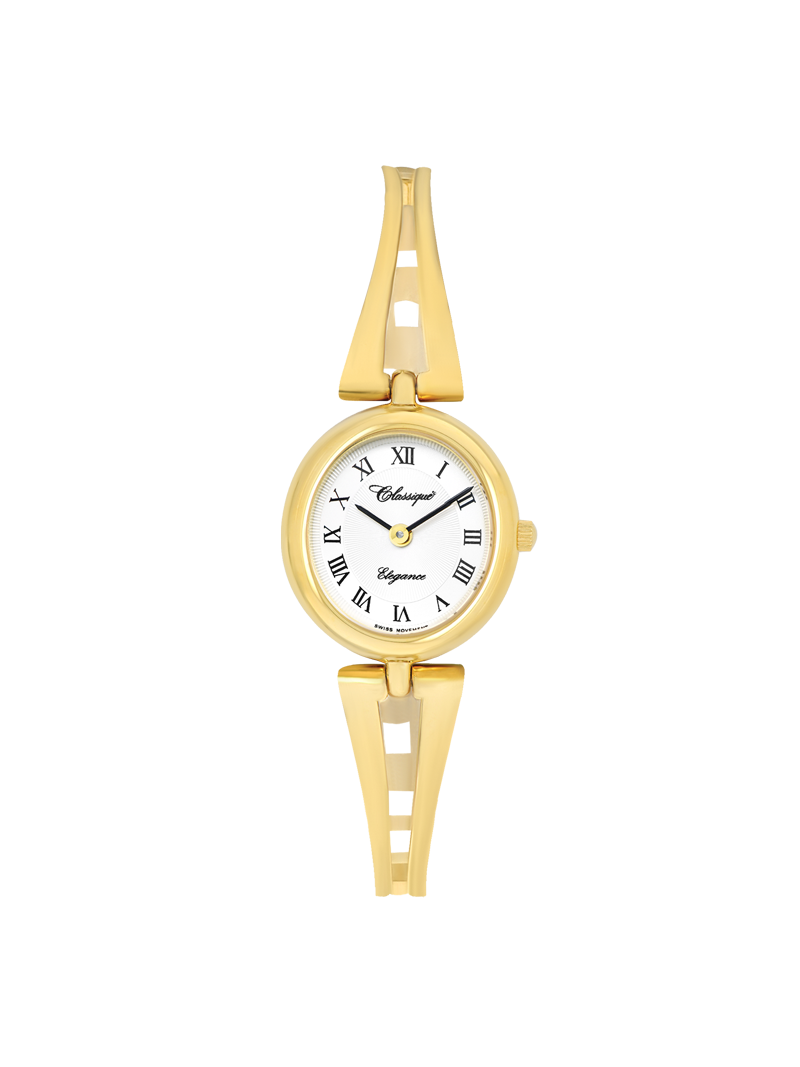 Case Gold Plated Stainless Steel Dial White Dial Black Roman Half Bangle