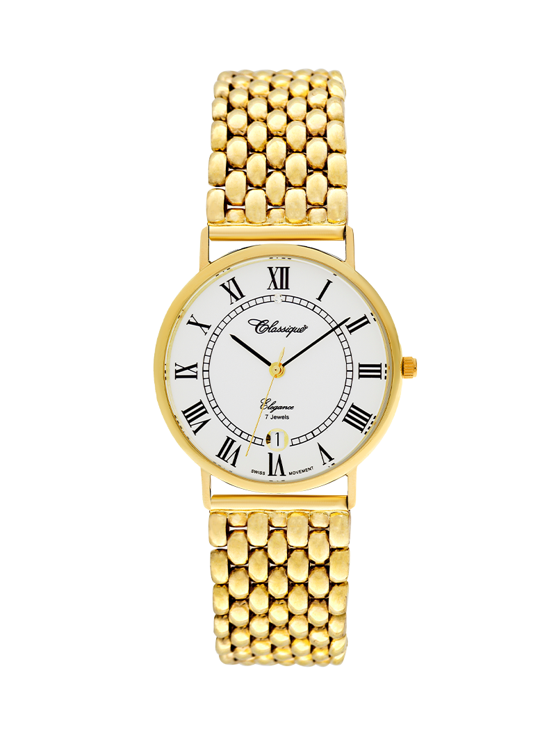 Case 9ct Gold Dial White Dial Black Roman Bracelet