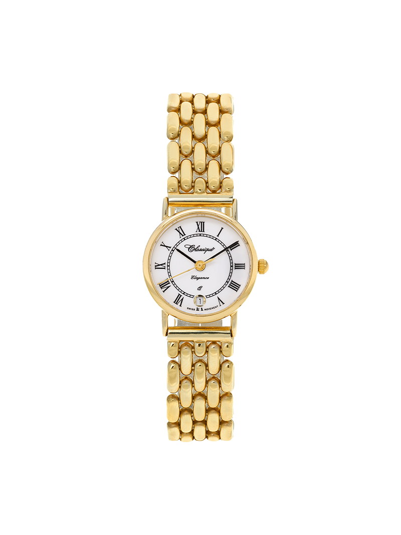 Case 9ct Gold Dial White Dial Black Roman Bracelet