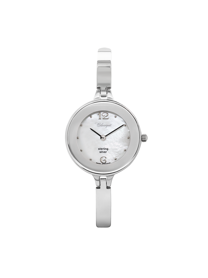 Case Sterling Silver Dial Mother of Pearl Dial Silver Arabic Half Bangle