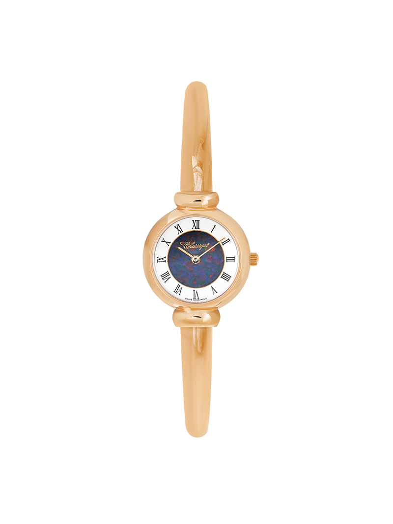 Case Rose Gold Plated Stainless Steel Dial Opal Dial Black Roman Half Bangle
