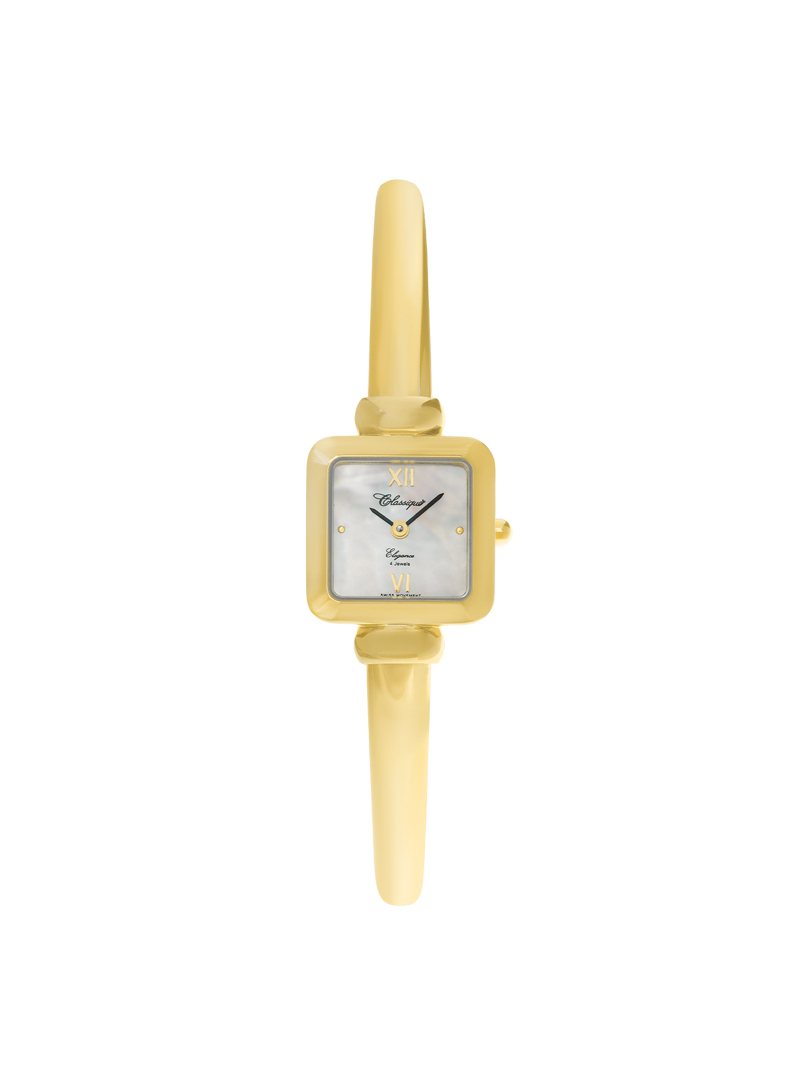 Case Gold Plated Stainless Steel Dial Mother of Pearl Dial Champagne Roman Half Bangle