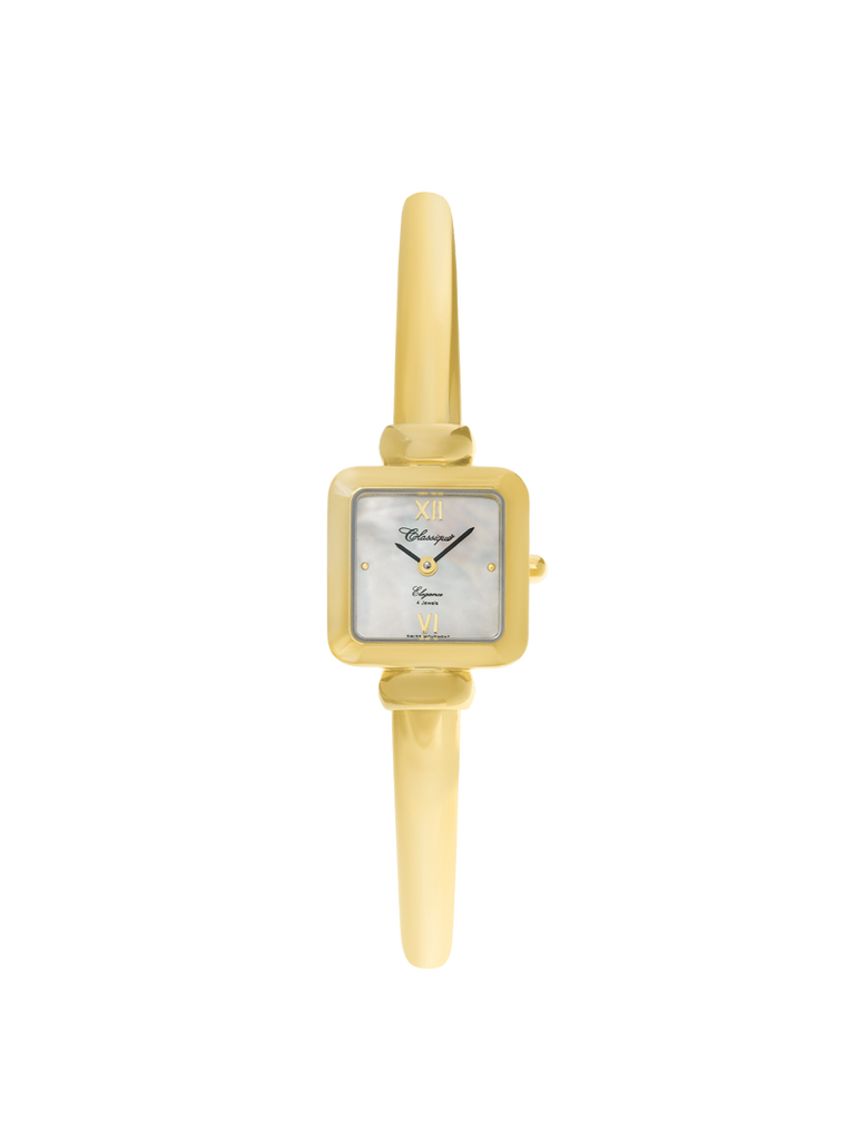 Case Gold Plated Stainless Steel Dial Mother of Pearl Dial Champagne Roman Half Bangle